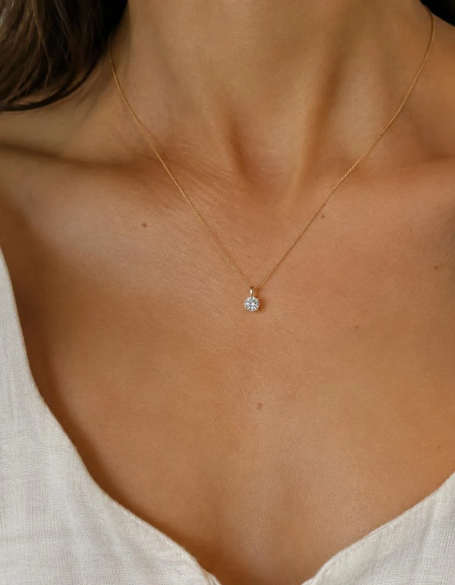 Solitaire pendant being worn